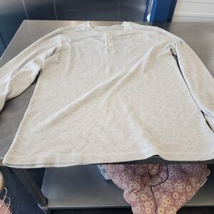 Old Navy Light Gray Long Sleeve Henley Shirt